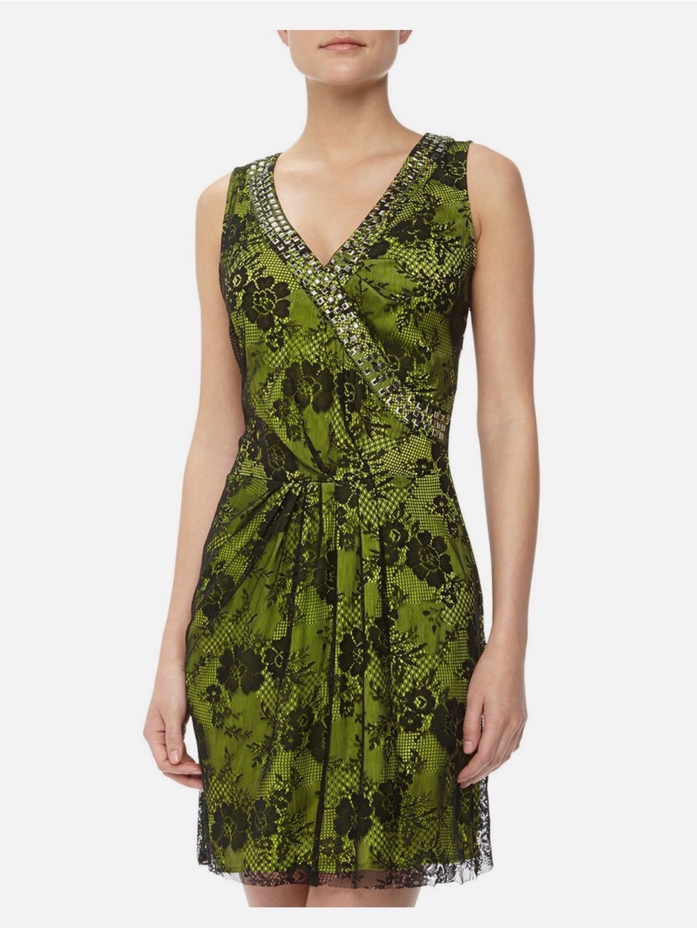 Love Moschino Green and Black Lace-Trim Midi Dress